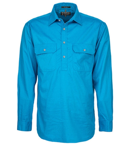 Pilbara (Mens) RM200CF - Closed Front Long Sleeve Shirt (Azure)
