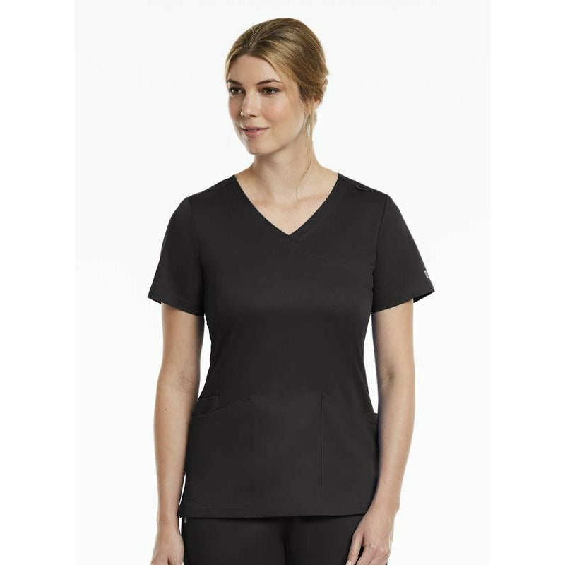 Matrix - Curved Mock Wrap Scrub Top - Black