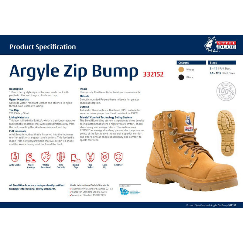 Steel Blue 332152 Argyle L/U Zip Bump Safety Boot