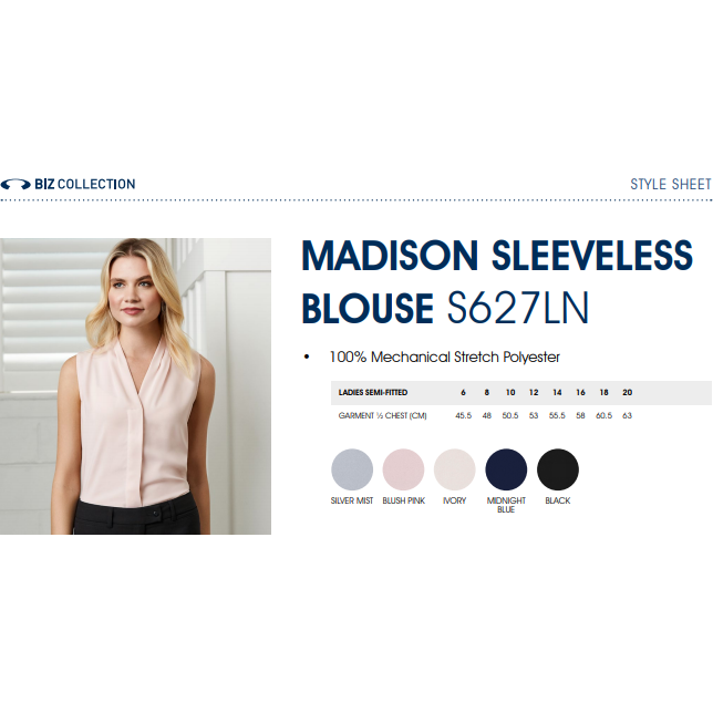 Biz Collection S627LN Ladies Madison S/less Shirt