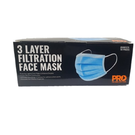 Pro Choice DFMB Disposable 3PLY Face Mask Blue 50pk